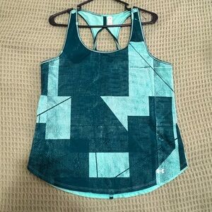 Under Armour women’s exercise tank top size L blue geometric